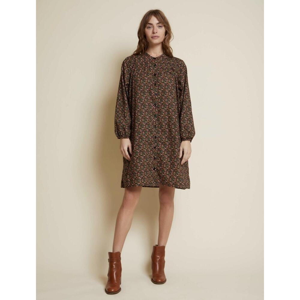 Nation LTD Mini Dress Womens Small Black Floral 100% Pima Cotton Button Front